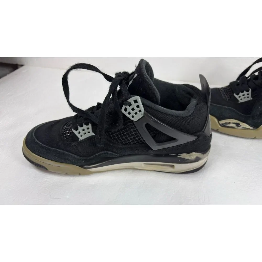 Nike Air Jordan 4 Retro Black Canvas Sneakers Mens Size 8.5